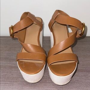 Marc Fisher Tan and White Platform Sandals